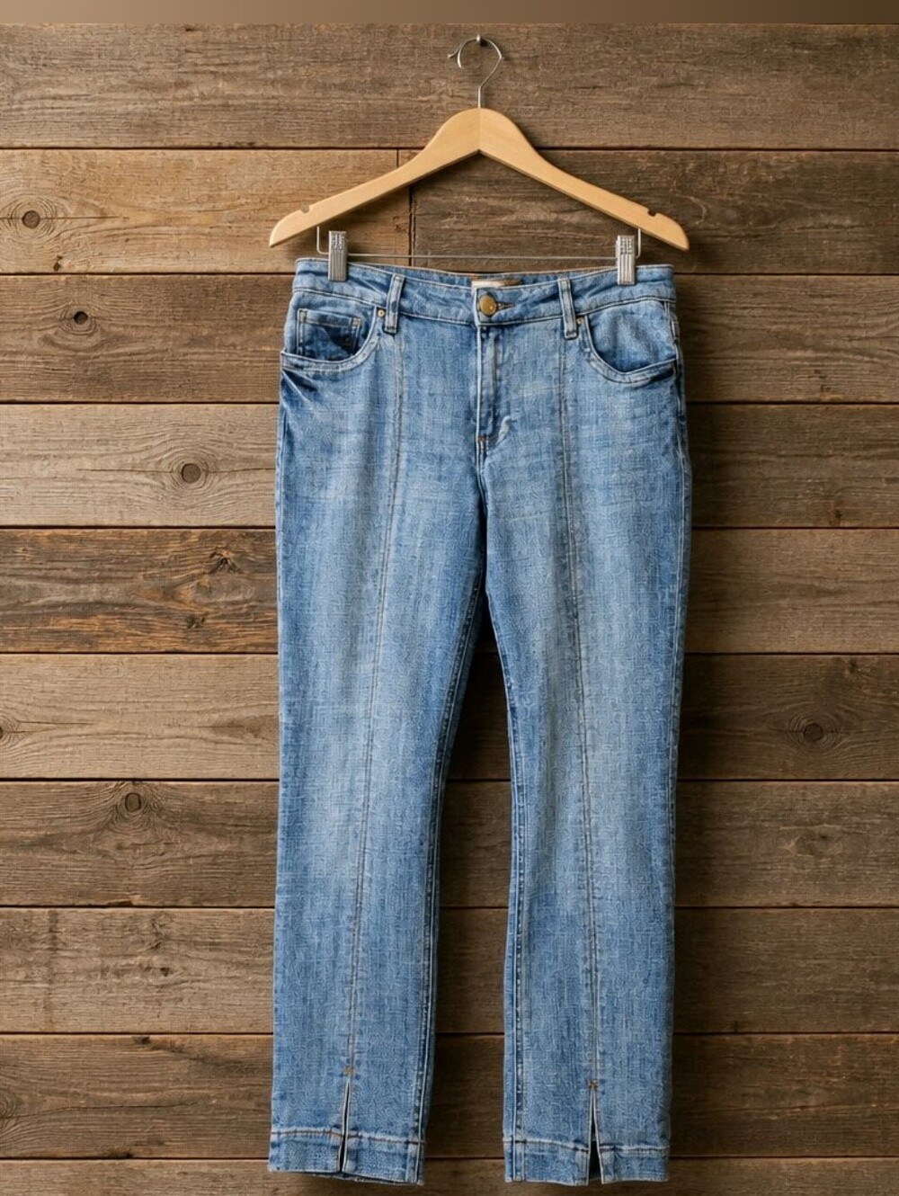 Kut From The Kloth Sz 8 Stevie Light Wash Straight Leg Cropped Split Hem Jeans